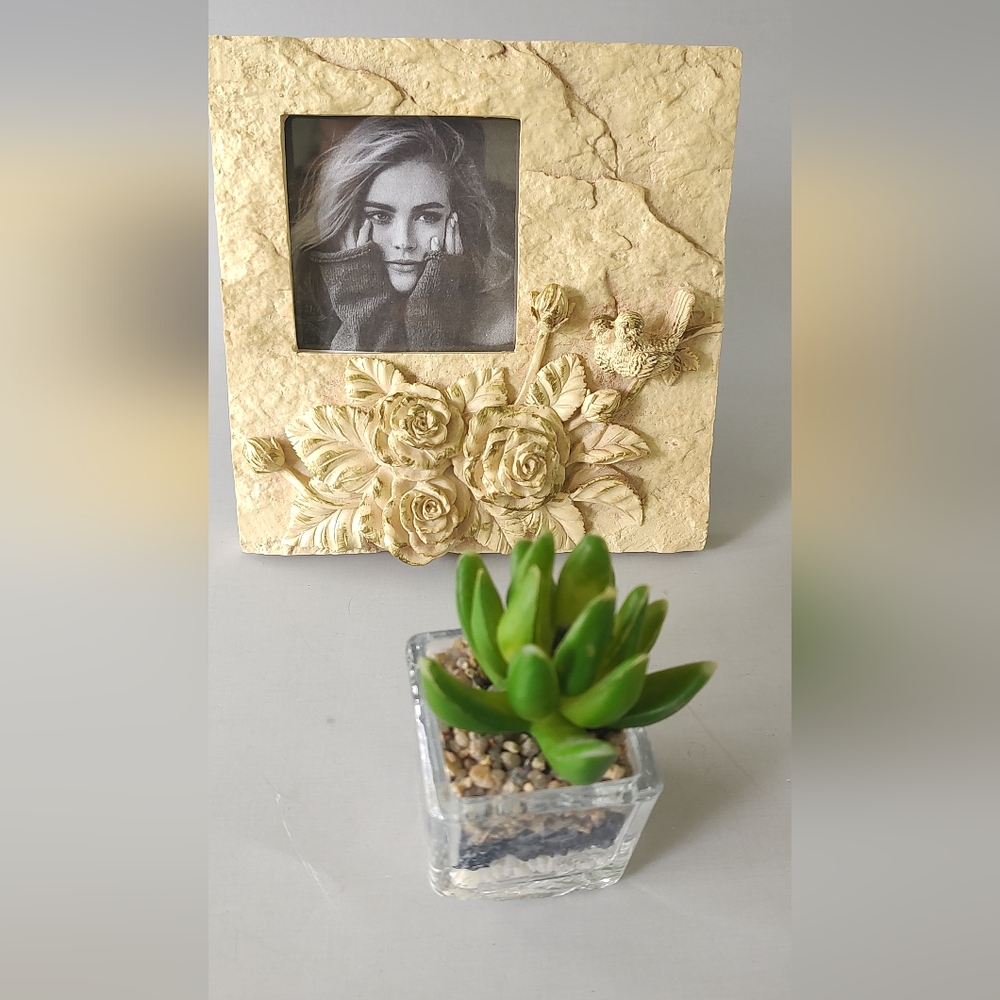 Elegant Cream Floral Picture Frame with Bird Design Vintage